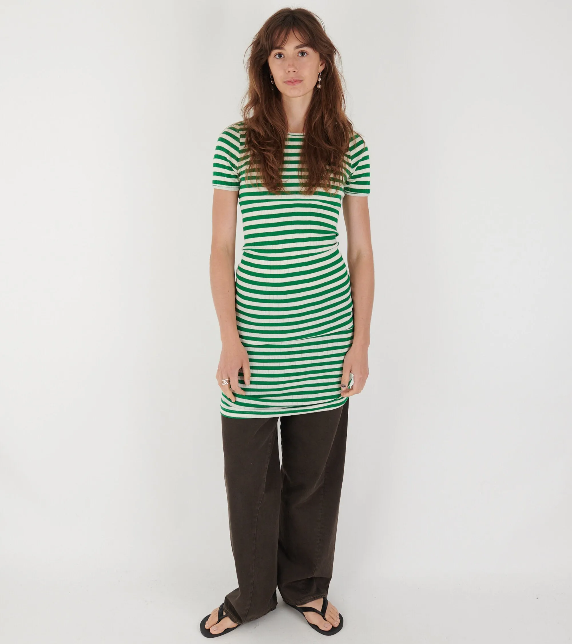 101 Short Sleeve John Rib Dress Green/Ecru