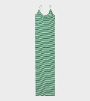 101 Strap Rib Dress Green/Ecru