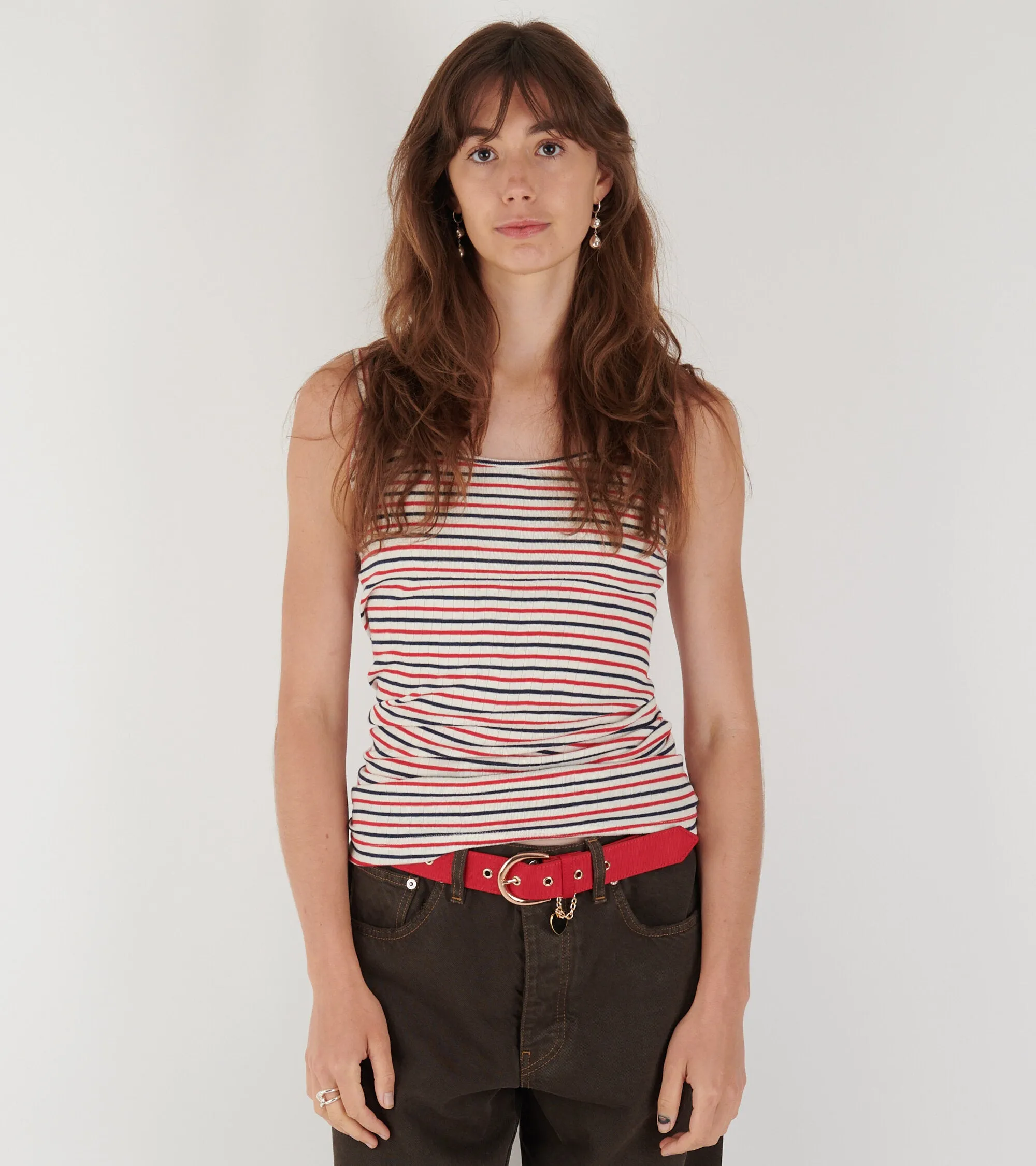 101 Strap Top Ecru/Navy/Red