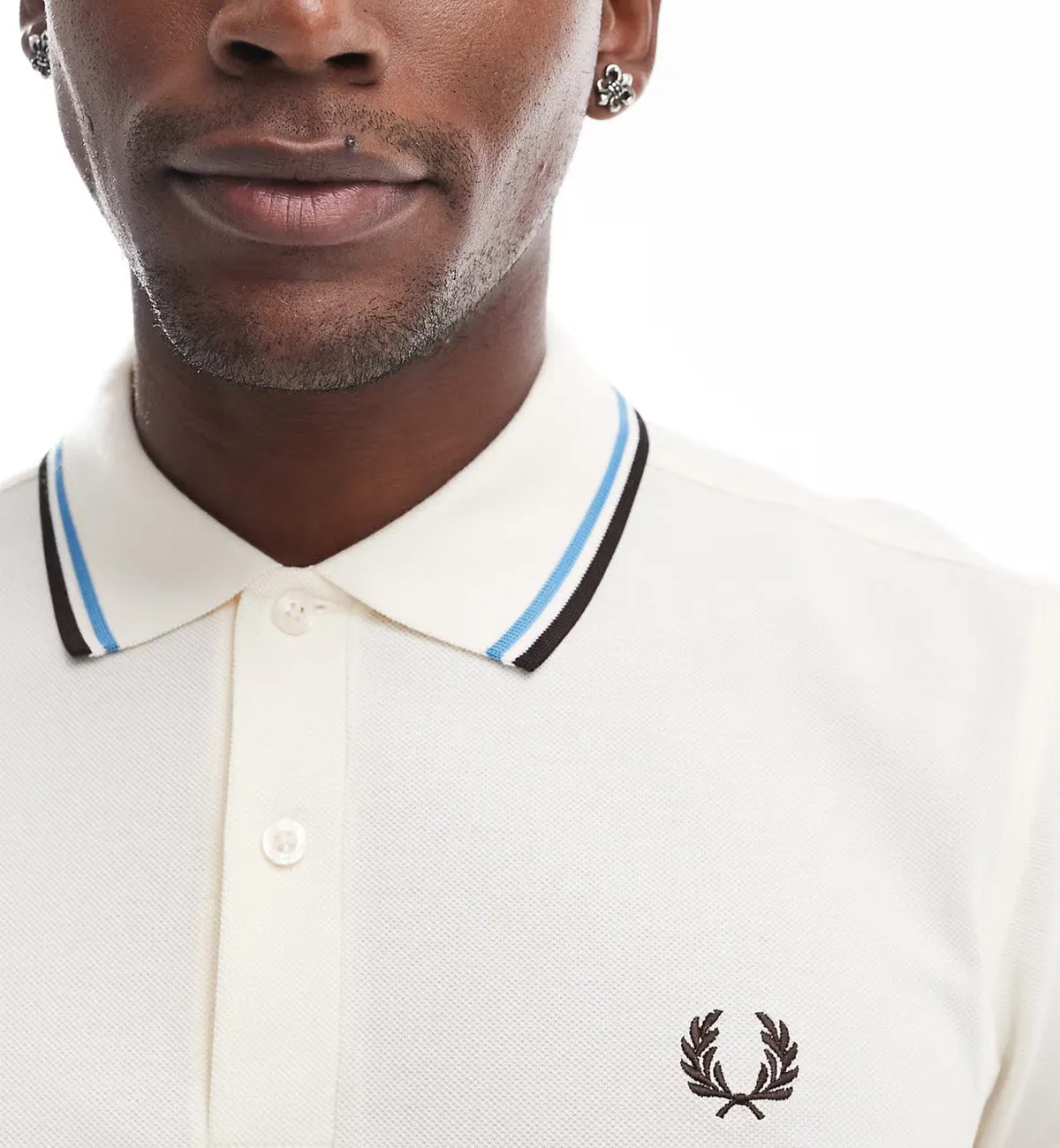 Fred Perry Black Cyan Stripe Polo White Shirt
