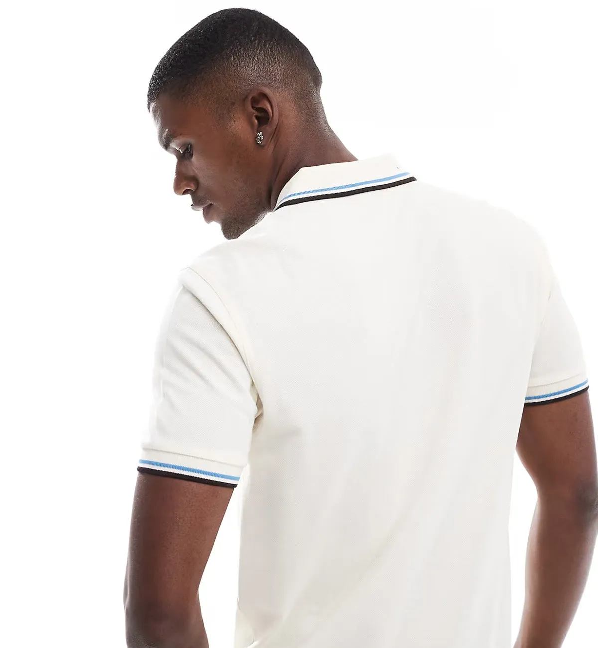 Fred Perry Black Cyan Stripe Polo White Shirt