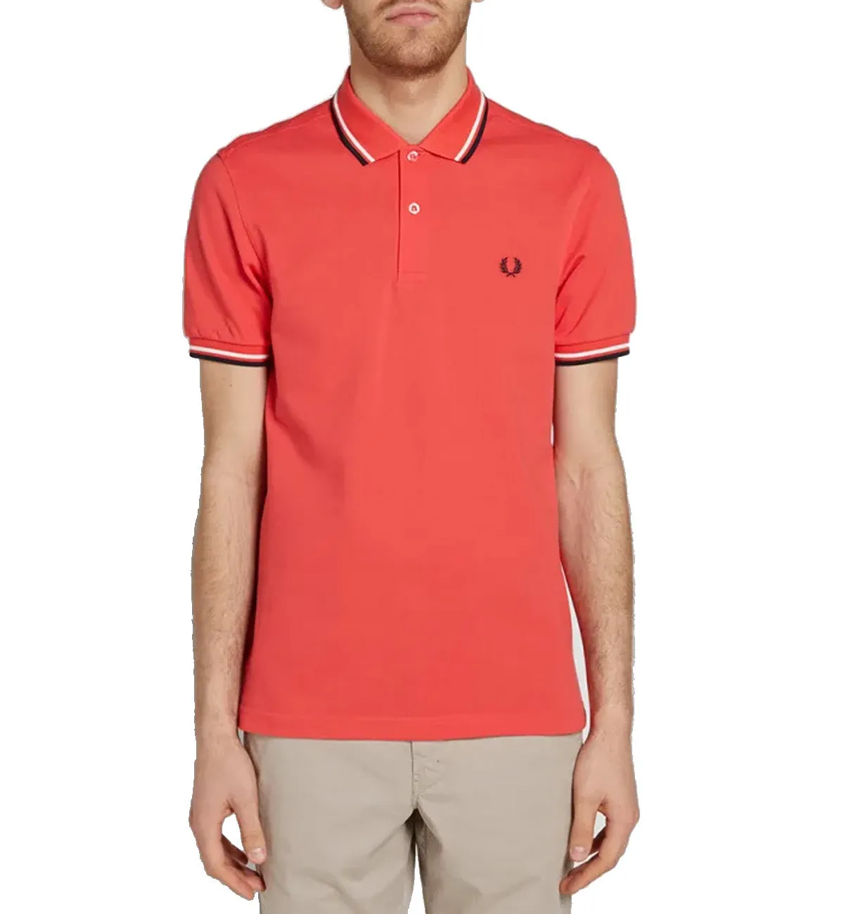 Fred Perry Black White Stripe Tropical Red Polo Shirt