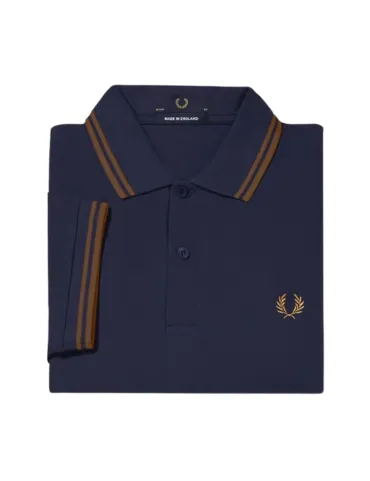 Fred Perry Bronze Double Stripe French Navy Polo Shirt