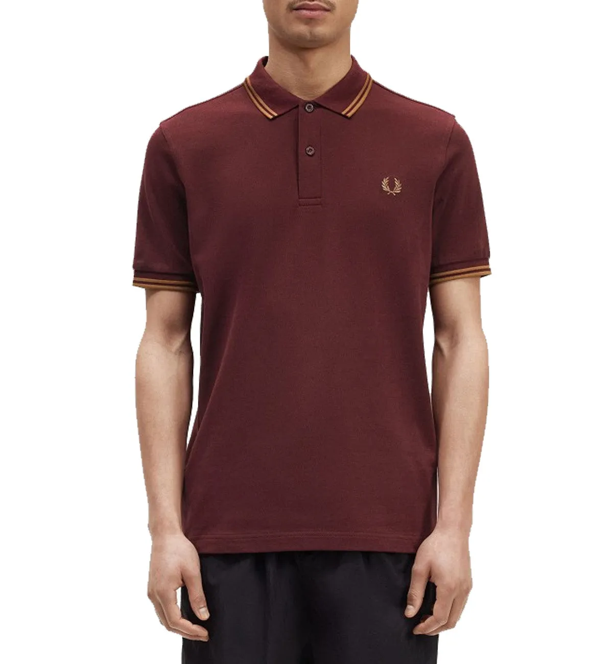 Fred Perry Bronze Double Stripe Oxblood Polo Shirt
