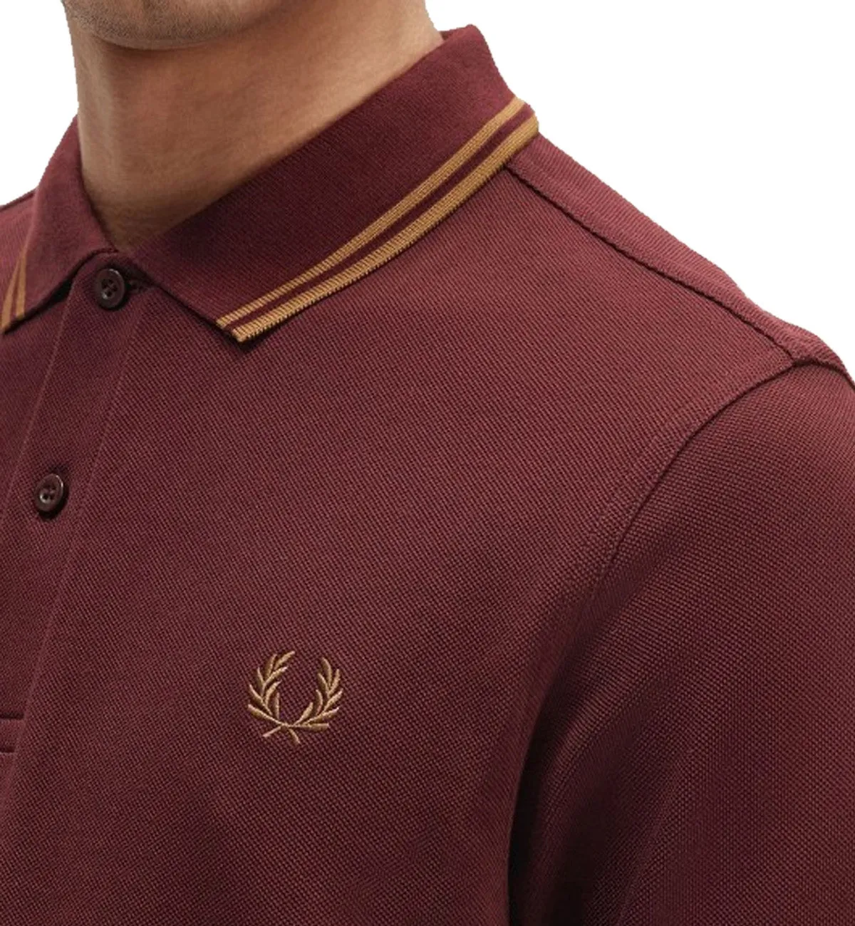 Fred Perry Bronze Double Stripe Oxblood Polo Shirt