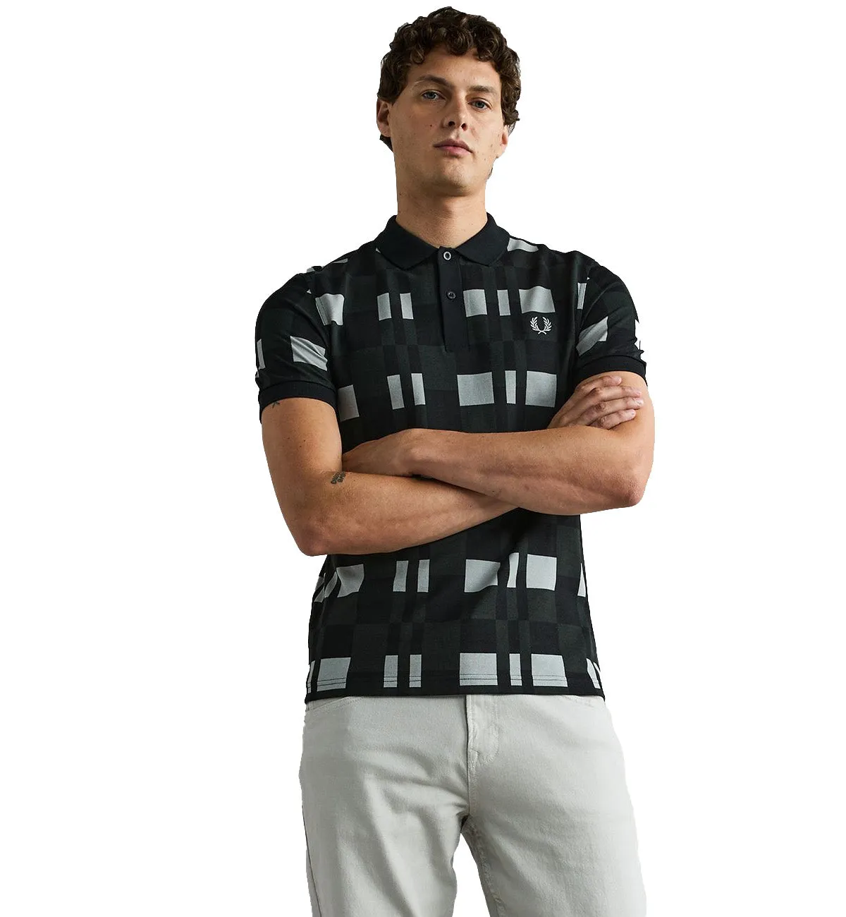Fred Perry Chequerboard Print Black Polo Shirt