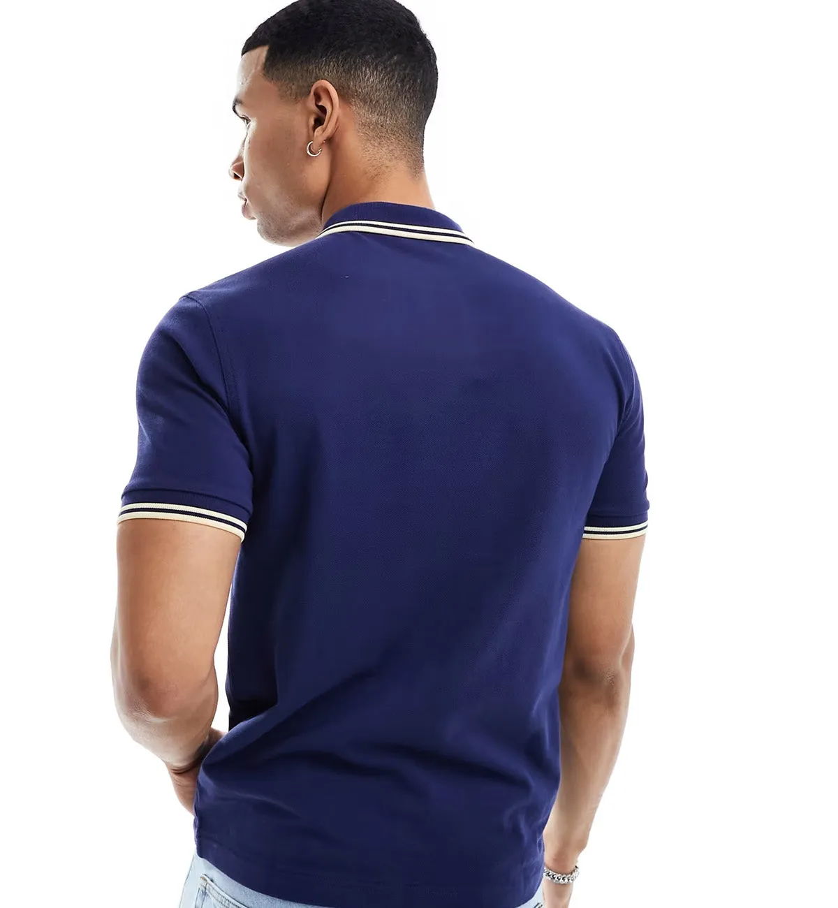 Fred Perry Cream Double Stripe Polo Navy Shirt