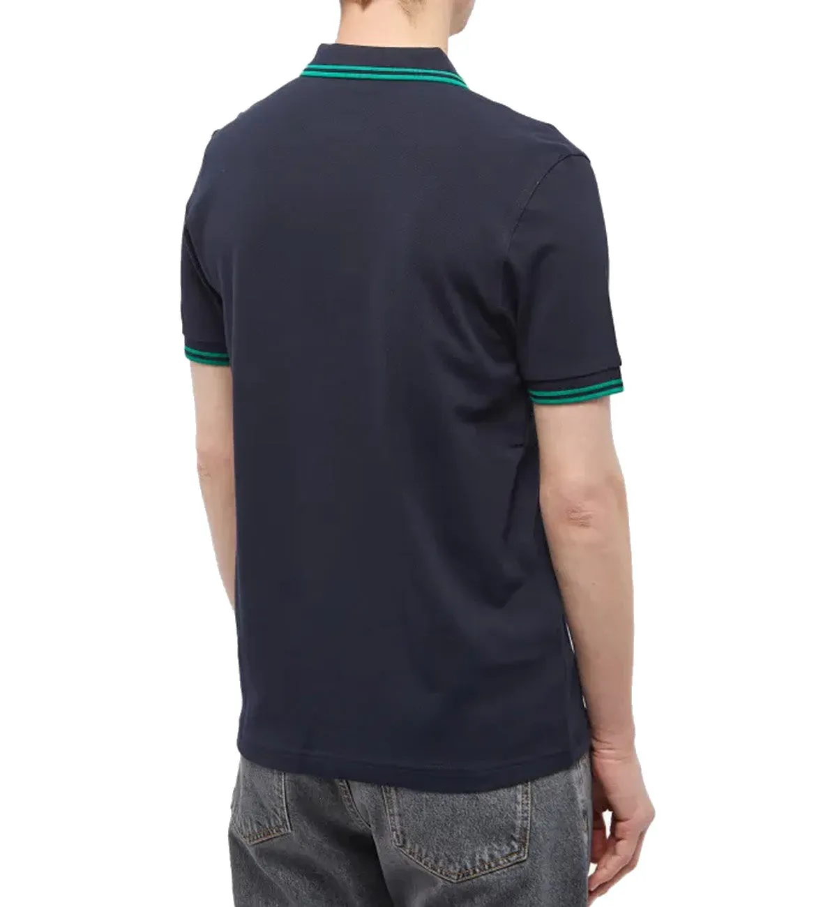 Fred Perry Cyan Double Stripe Navy Blue Polo Shirt