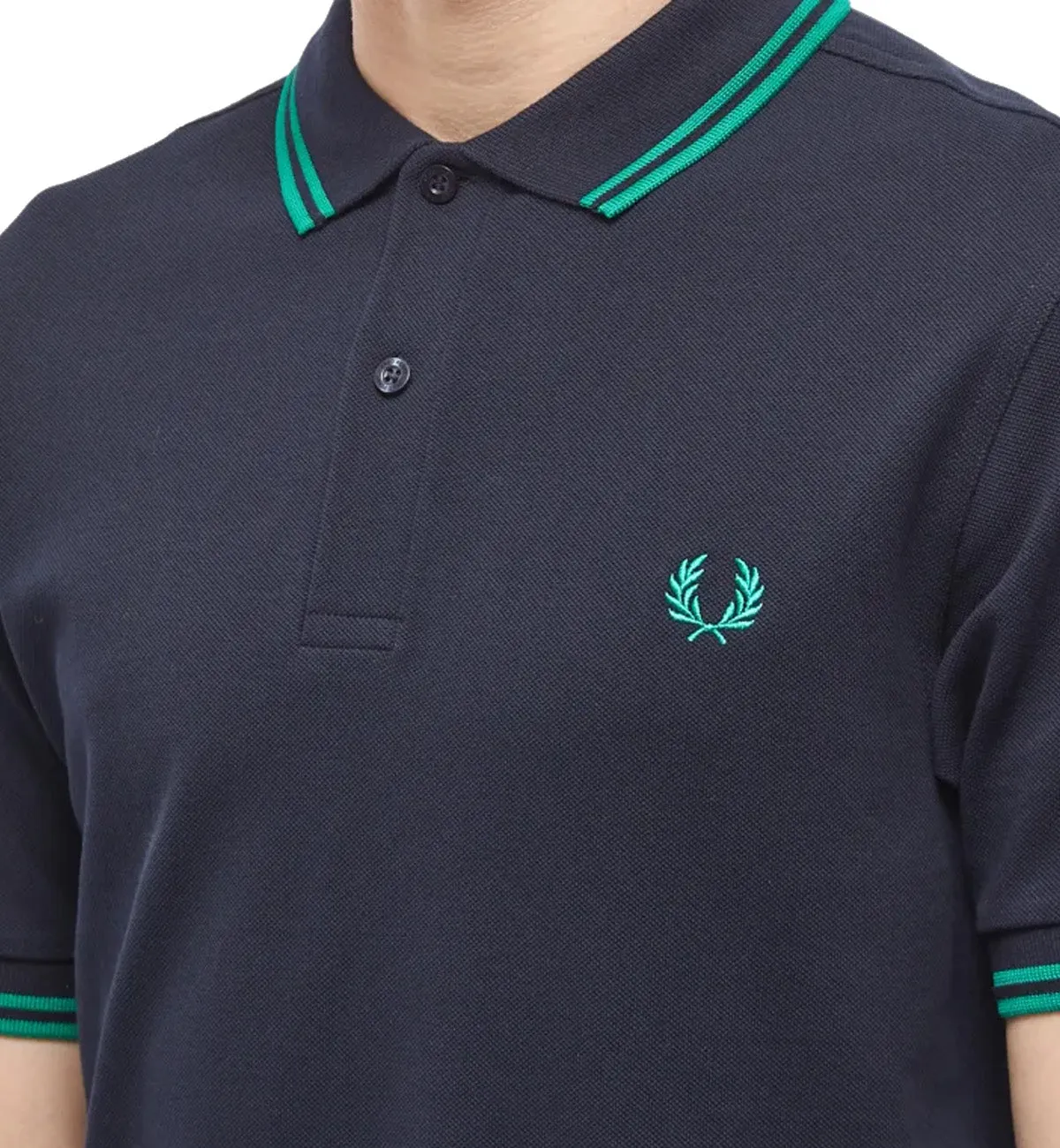 Fred Perry Cyan Double Stripe Navy Blue Polo Shirt