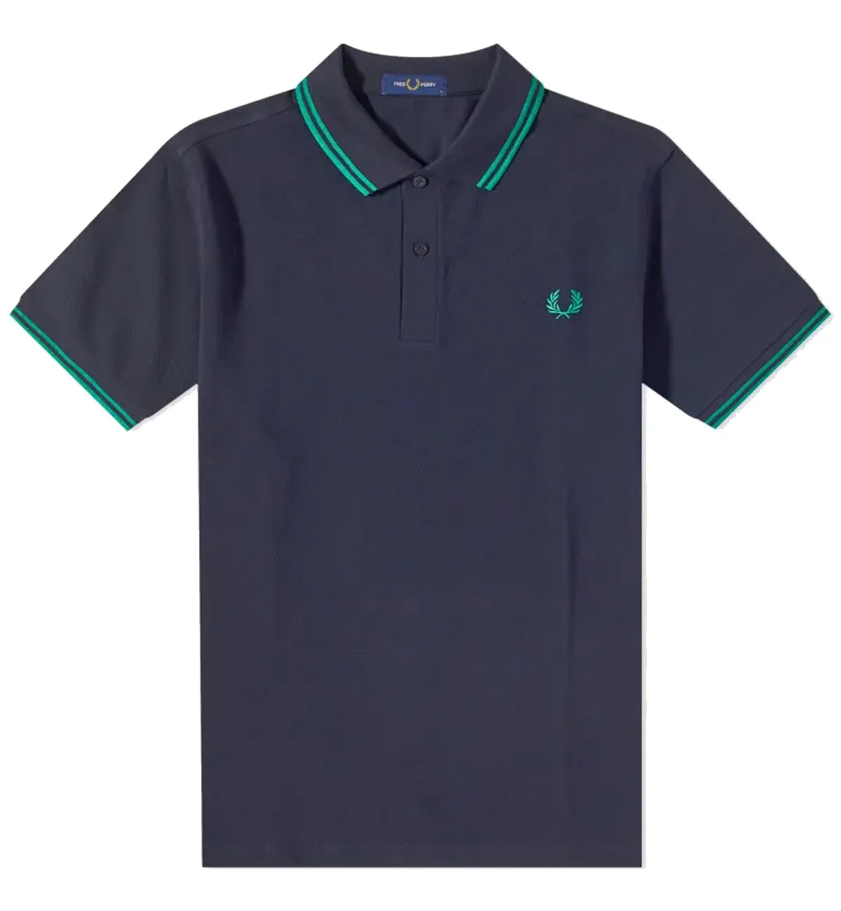 Fred Perry Cyan Double Stripe Navy Blue Polo Shirt
