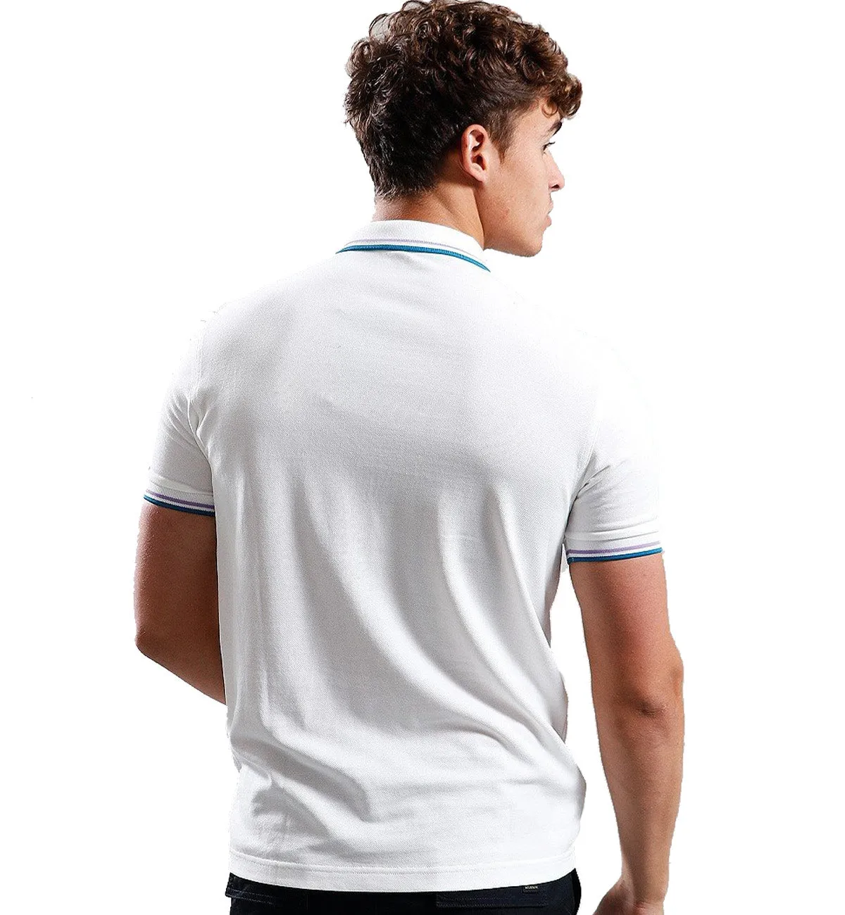 Fred Perry Cyan Lavender Stripe Polo White Shirt