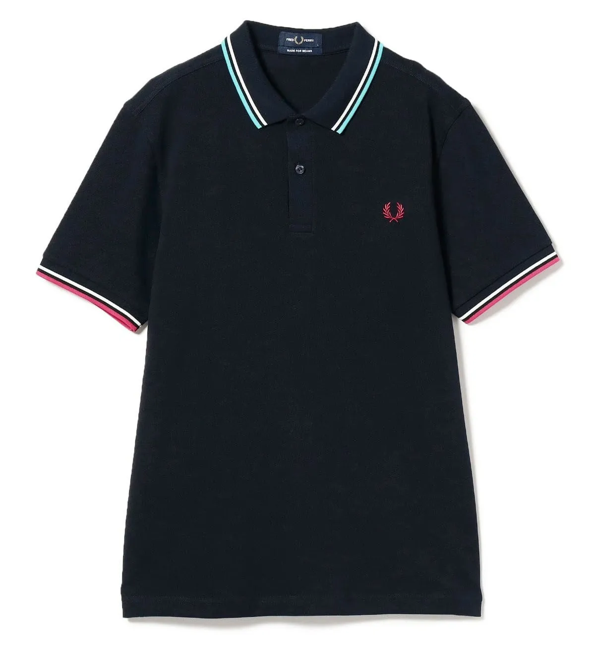 Fred Perry Cyan Pink Mix Stripe Polo Black Shirt