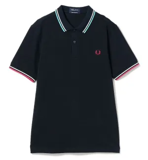 Fred Perry Cyan Pink Mix Stripe Polo Black Shirt
