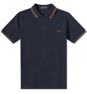 Fred Perry Dark Green Orange Stripe Navy Polo Shirt