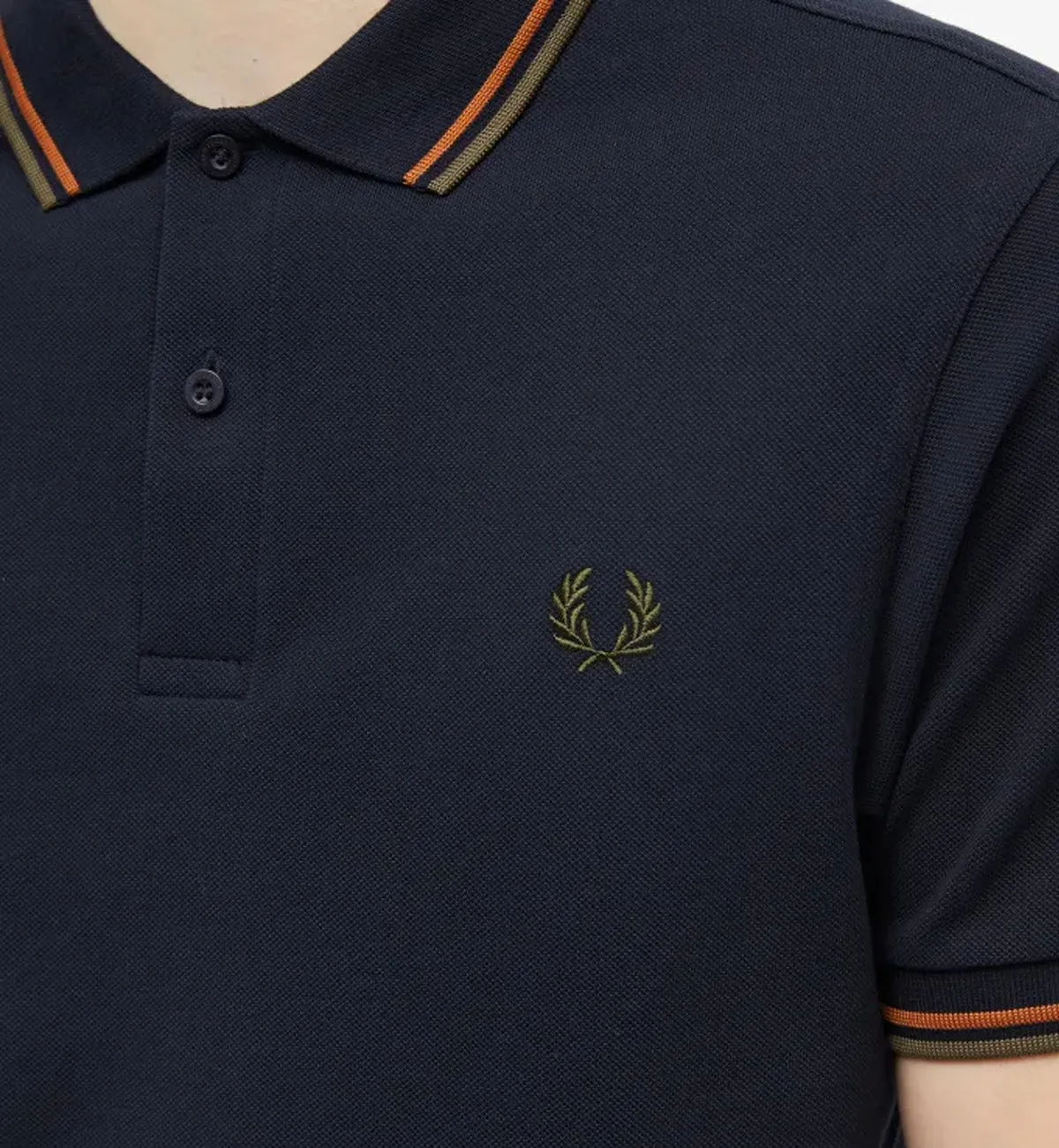 Fred Perry Dark Green Orange Stripe Navy Polo Shirt