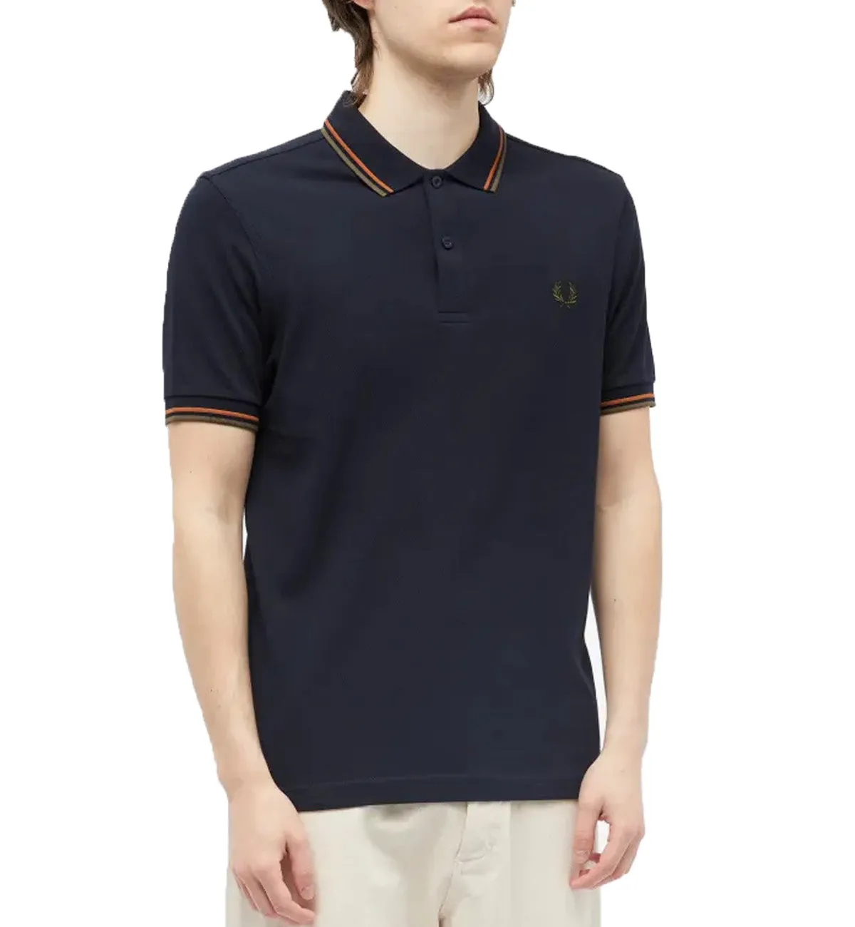 Fred Perry Dark Green Orange Stripe Navy Polo Shirt