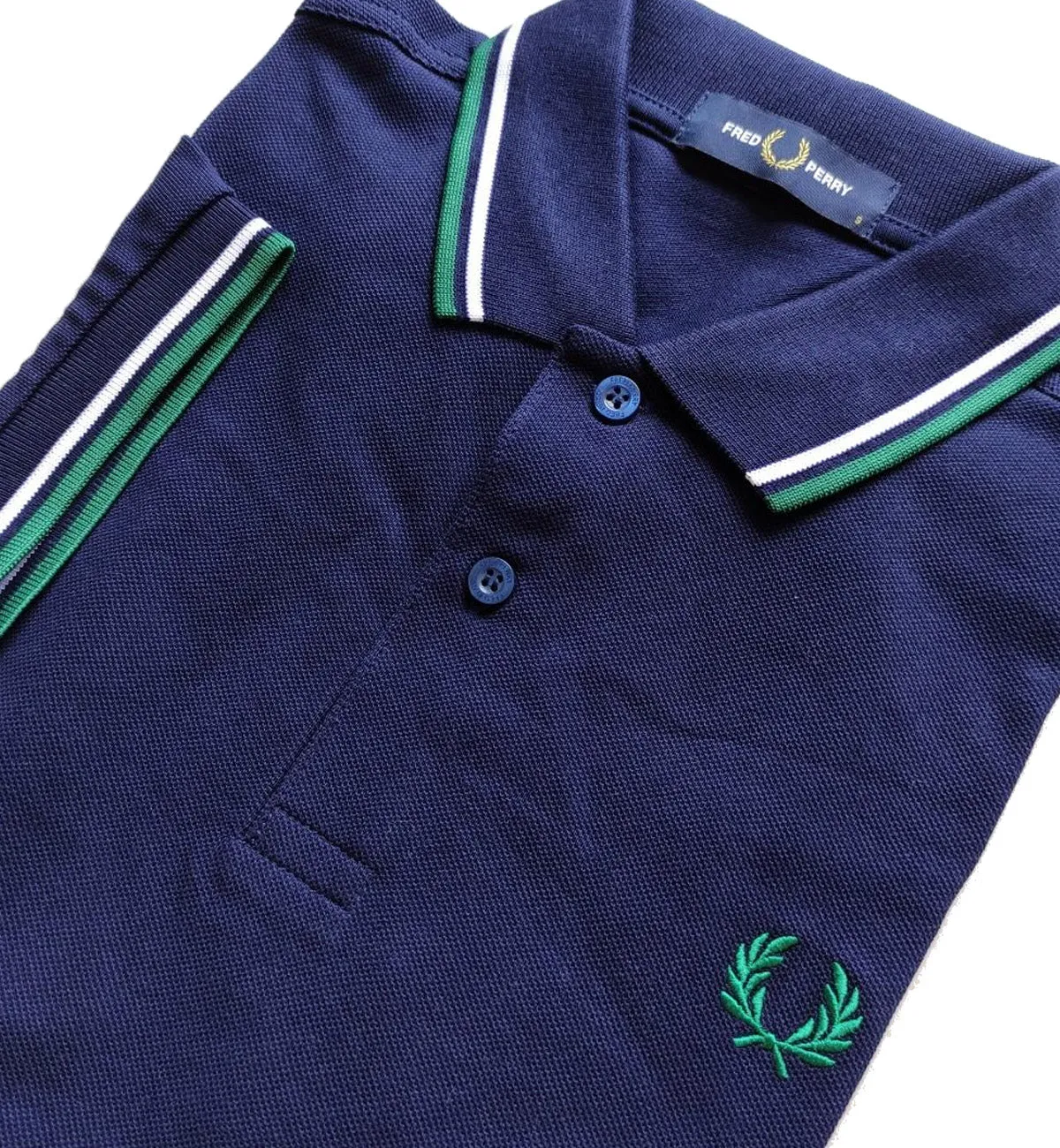 Fred Perry Green White Stripe Navy Polo Shirt