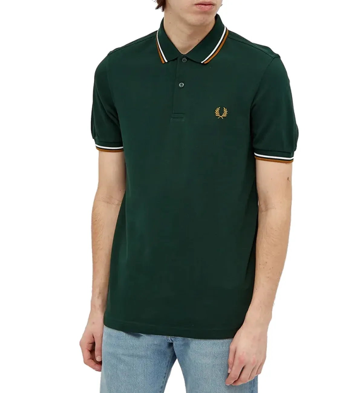 Fred Perry Khaki White Stripe Evergreen Polo Shirt