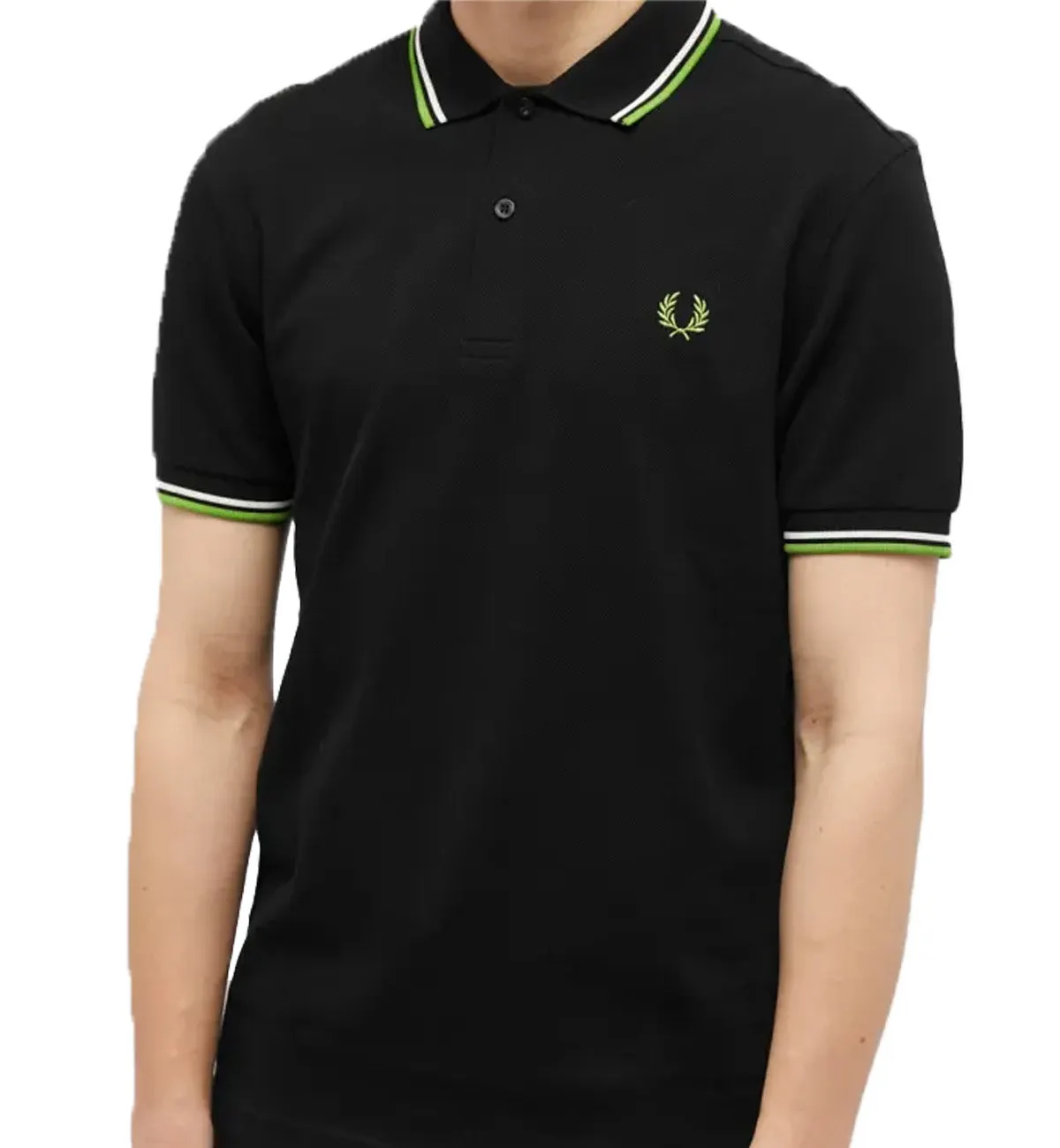 Fred Perry Lime White Stripe Polo Black Shirt