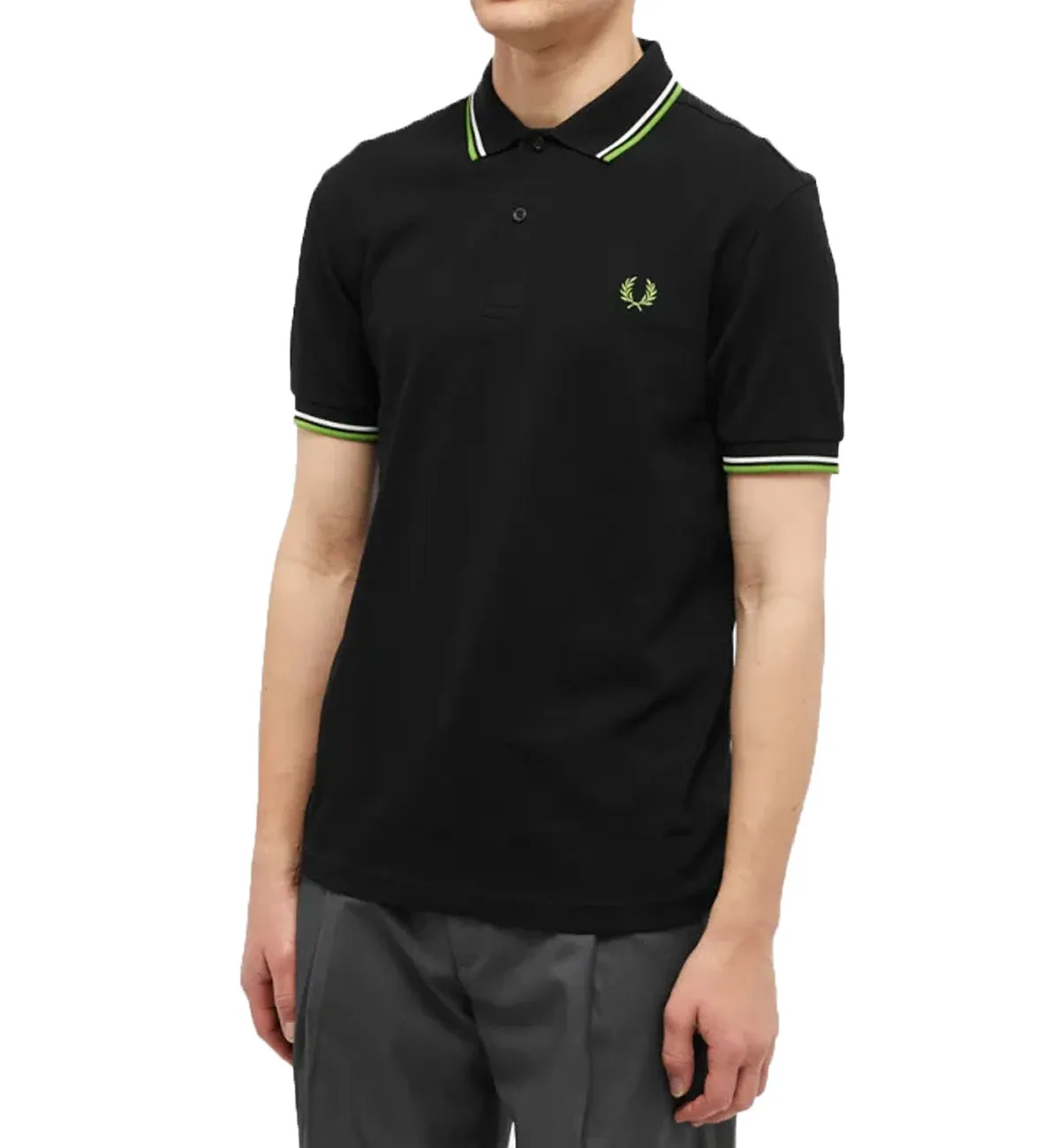Fred Perry Lime White Stripe Polo Black Shirt