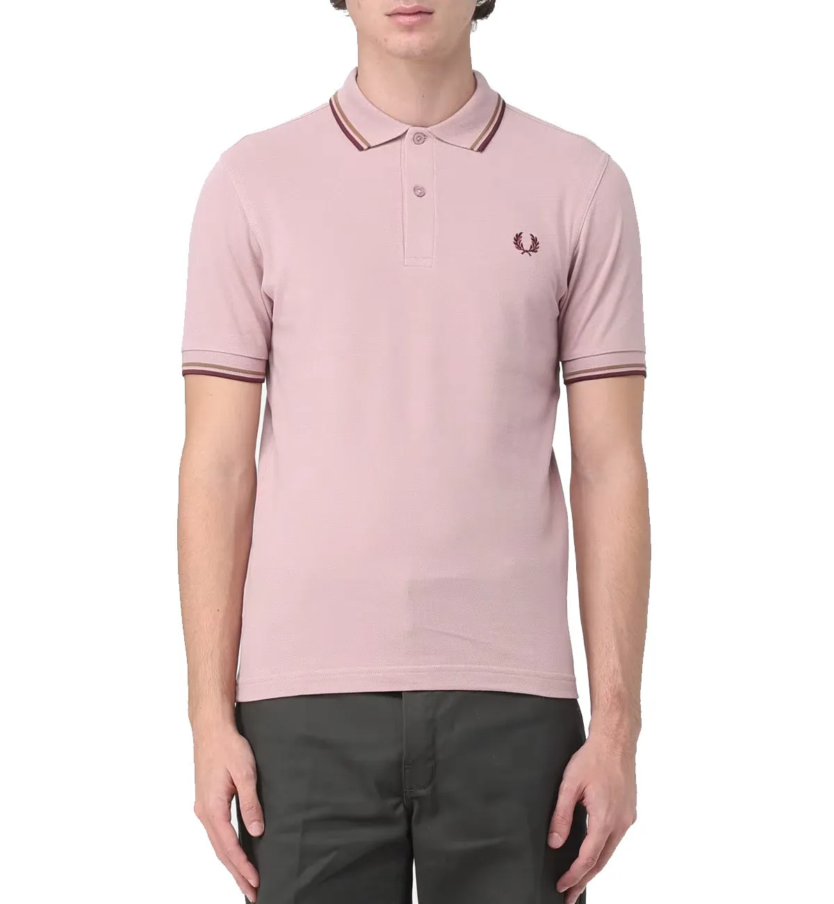 Fred Perry Maroon Beige Stripe Pink Polo Shirt