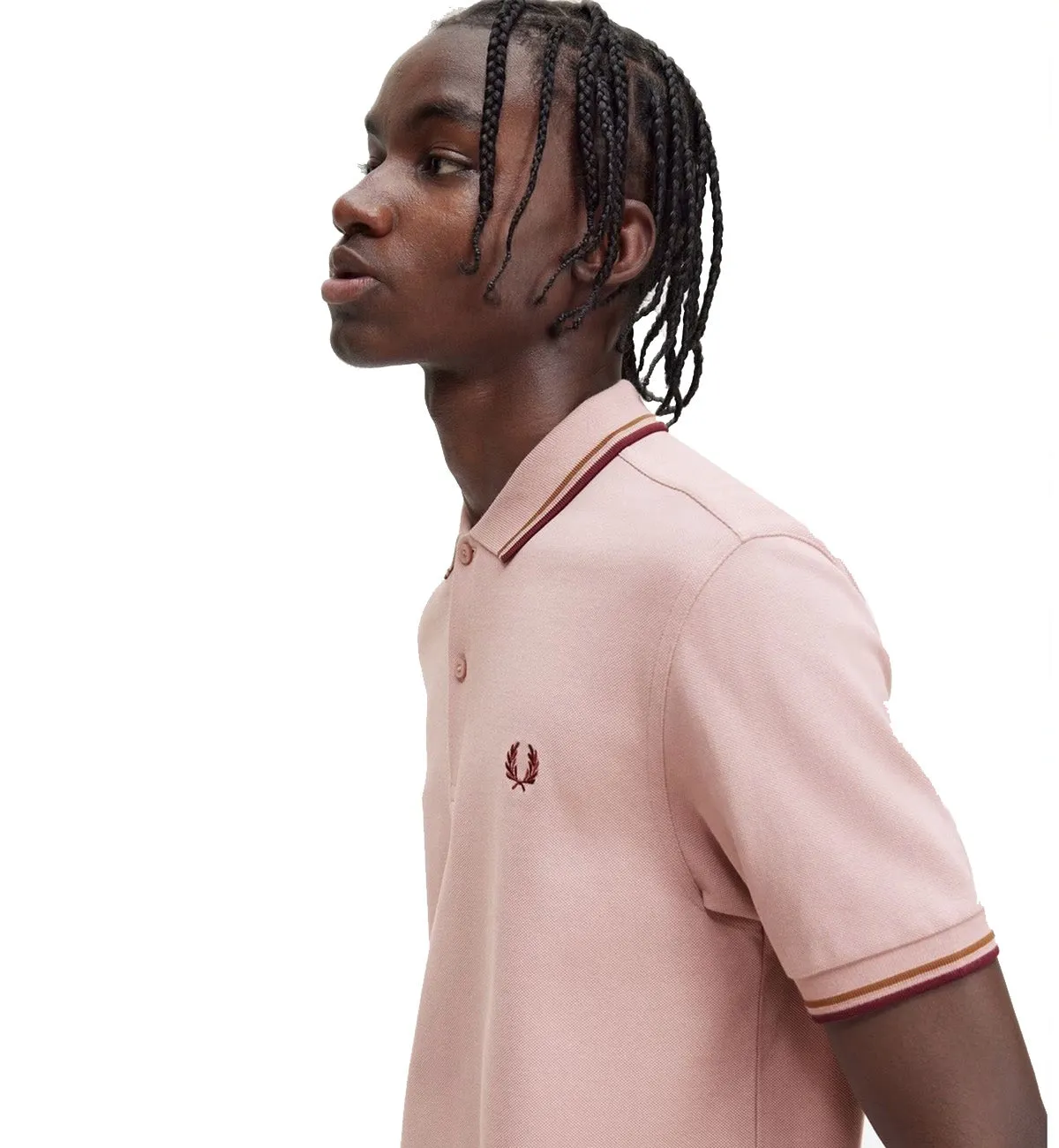 Fred Perry Maroon Beige Stripe Pink Polo Shirt