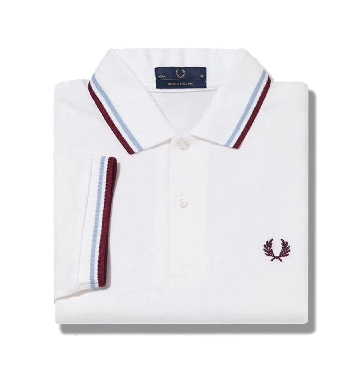 Fred Perry Maroon Cyan Stripe White Polo Shirt