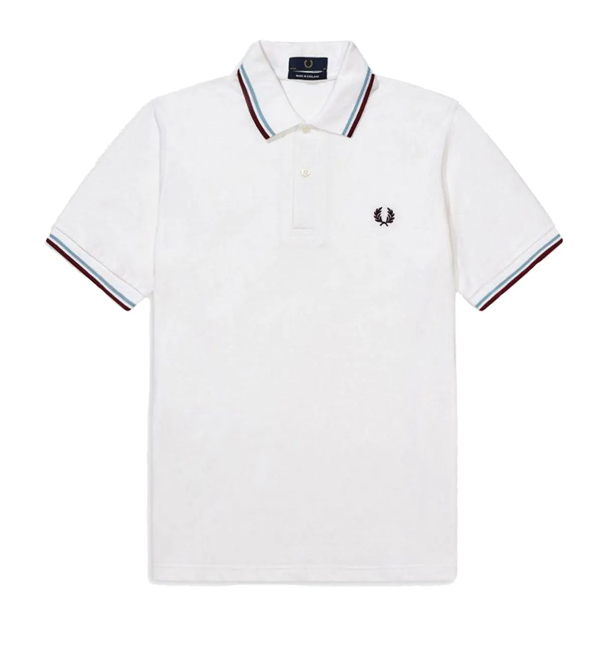 Fred Perry Maroon Cyan Stripe White Polo Shirt
