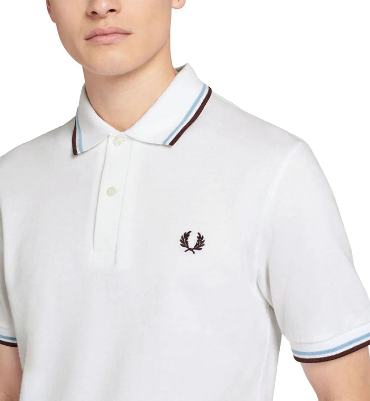 Fred Perry Maroon Cyan Stripe White Polo Shirt