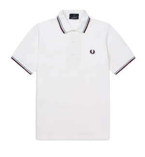 Fred Perry Maroon Cyan Stripe White Polo Shirt