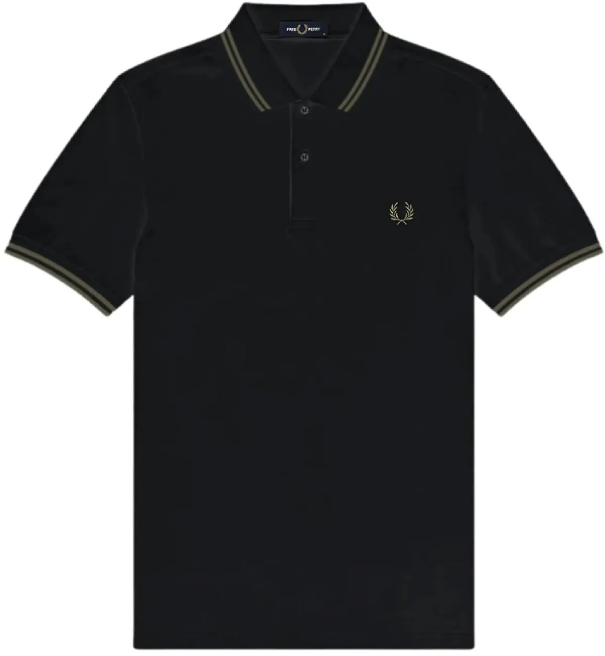 Fred Perry Olive Double Stripe Polo Black Shirt