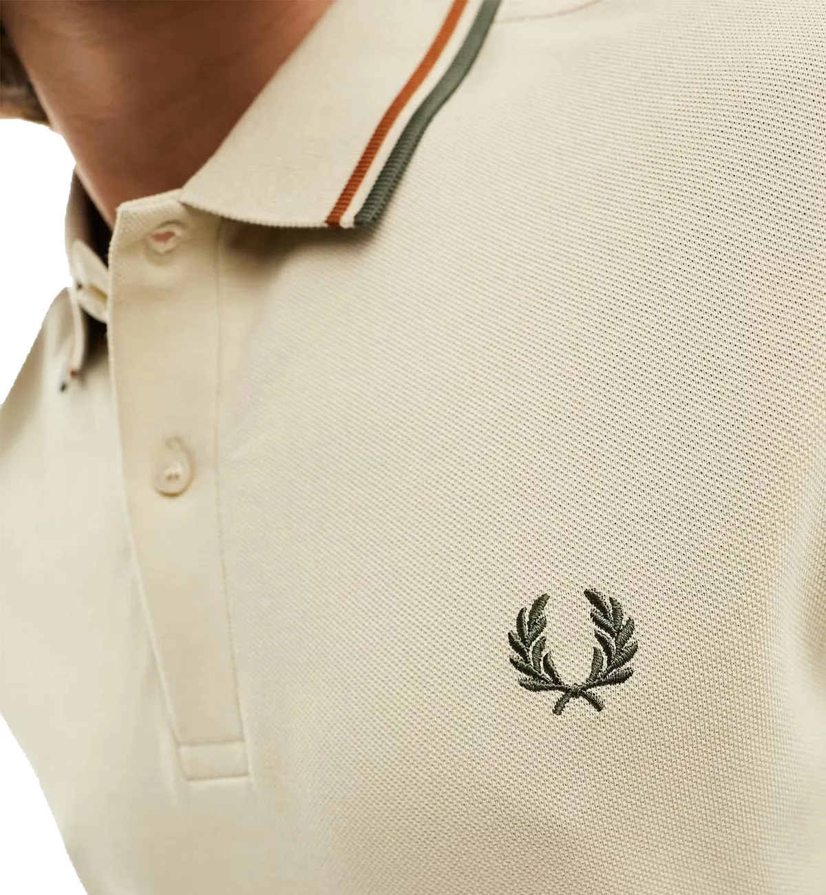 Fred Perry Olive Orange Stripe Polo Beige Shirt