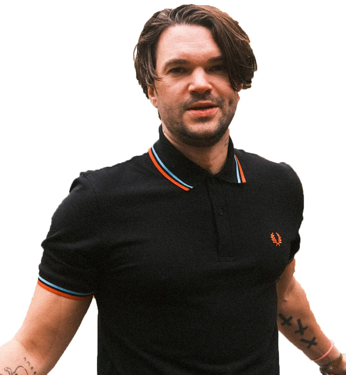 Fred Perry Orange Blue Stripe Polo Black Shirt