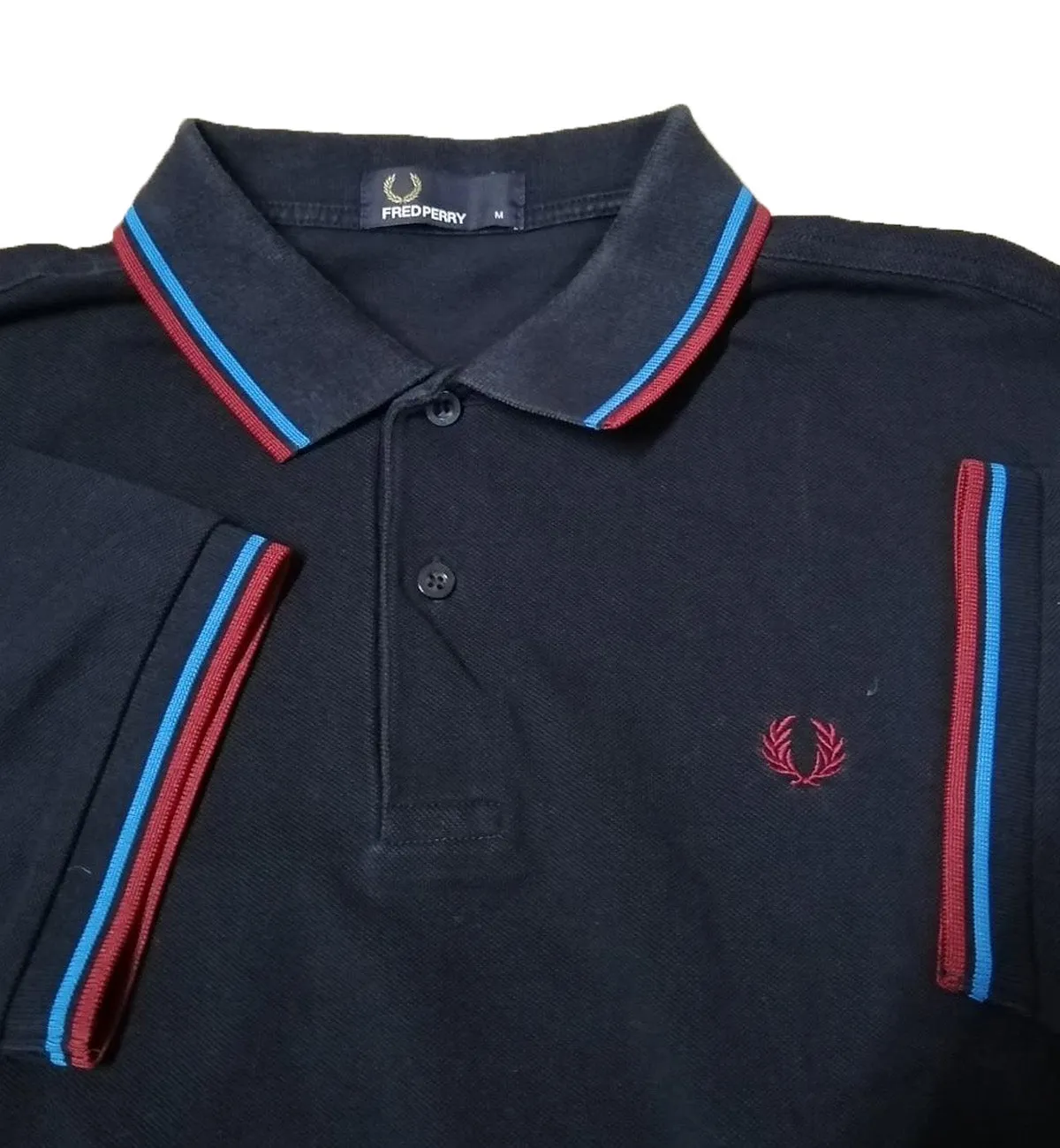 Fred Perry Red Blue Stripe Black Polo Shirt
