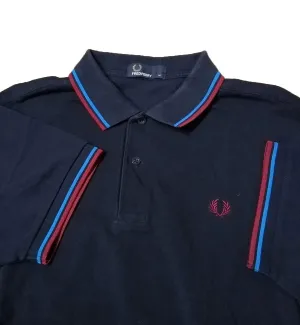Fred Perry Red Blue Stripe Black Polo Shirt