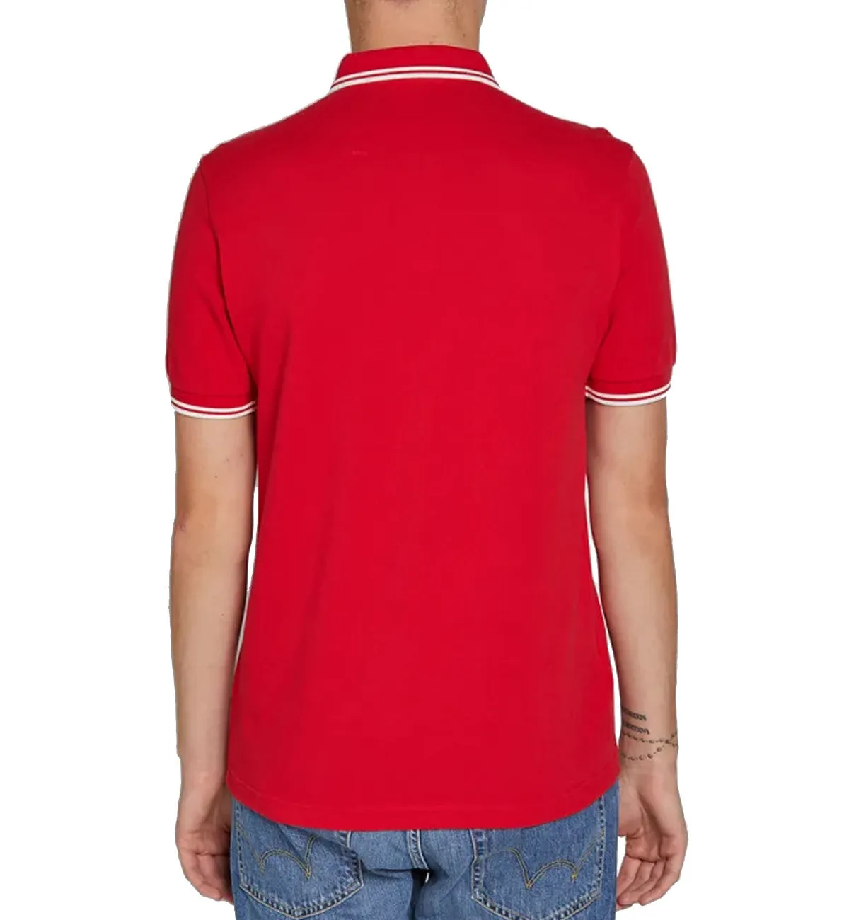 Fred Perry White Double Stripe Bright Red Polo Shirt