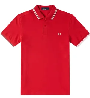 Fred Perry White Double Stripe Bright Red Polo Shirt
