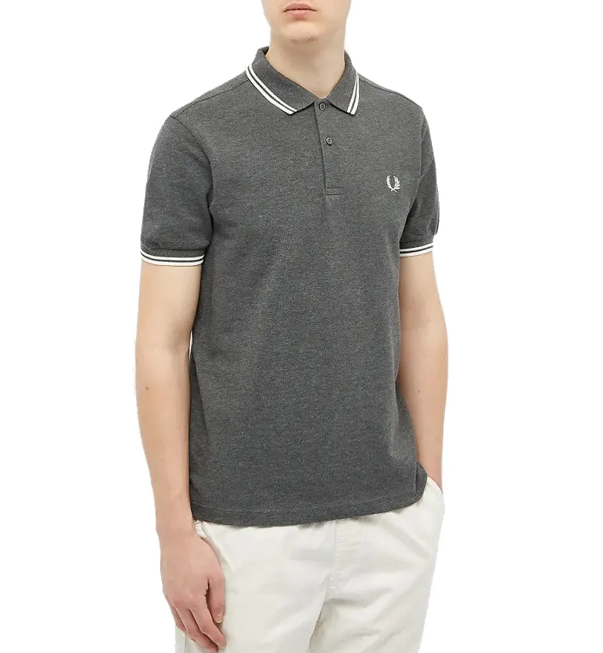 Fred Perry White Double Stripe Dark Grey Polo Shirt
