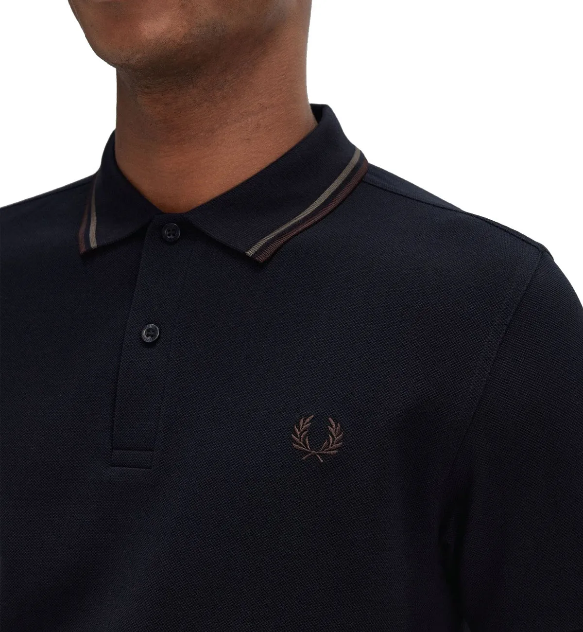 Fred Perry Wreath Green Stripe Polo Navy Shirt