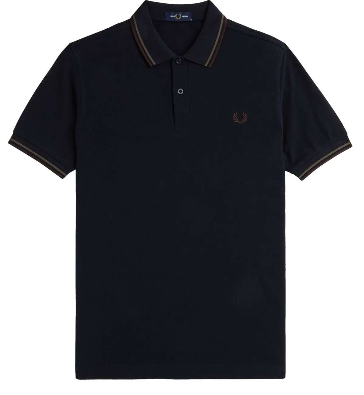 Fred Perry Wreath Green Stripe Polo Navy Shirt