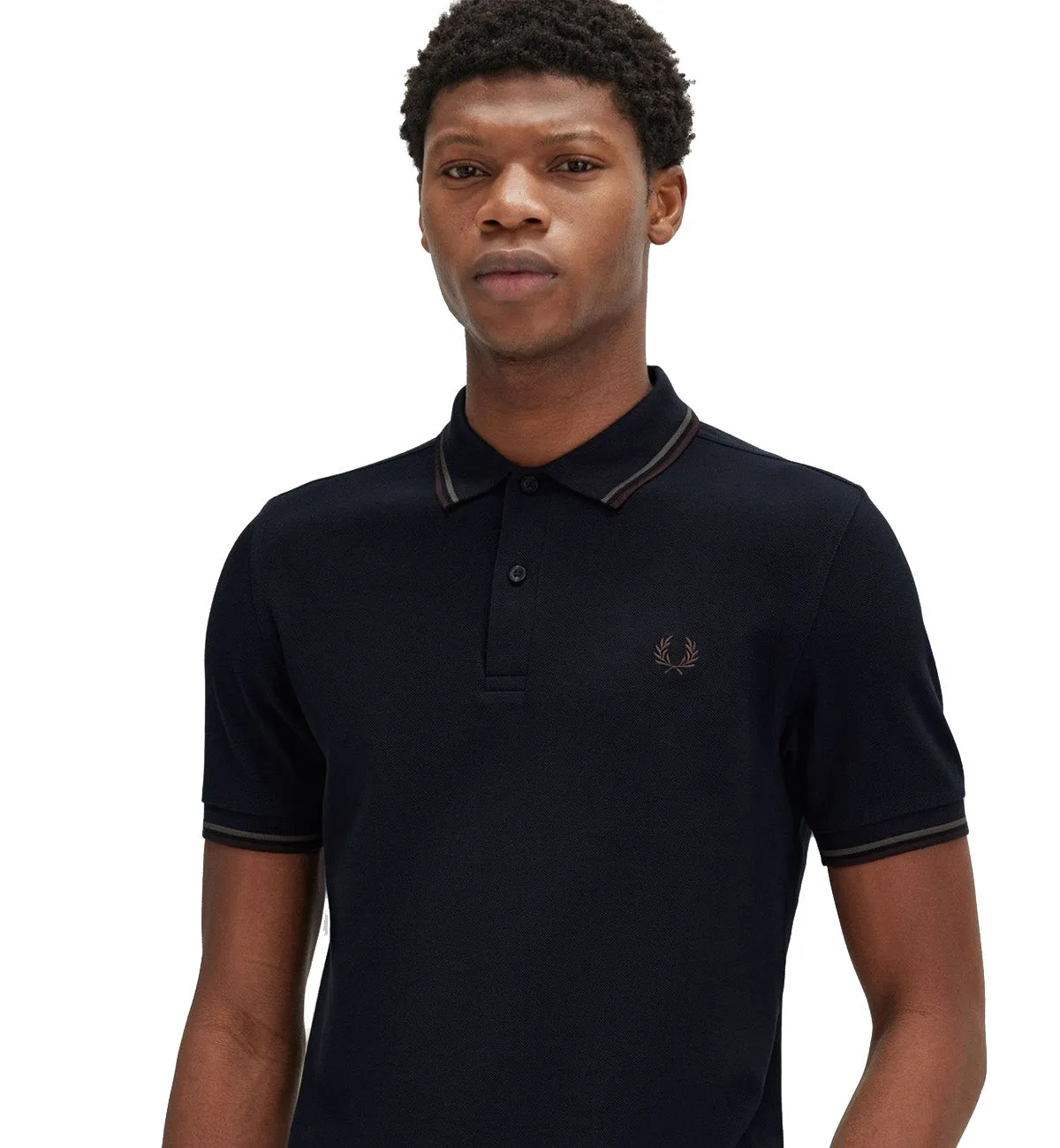 Fred Perry Wreath Green Stripe Polo Navy Shirt