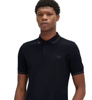 Fred Perry Wreath Green Stripe Polo Navy Shirt