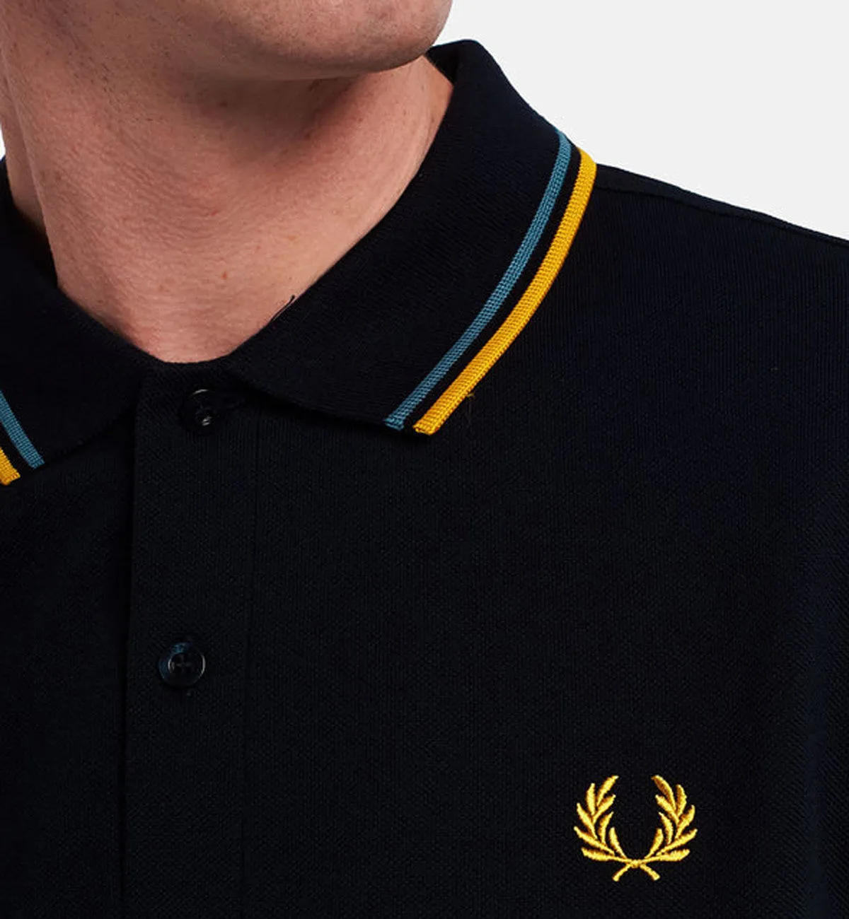 Fred Perry Yellow Blue Stripe Black Polo Shirt