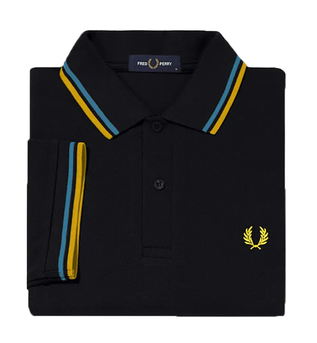 Fred Perry Yellow Blue Stripe Black Polo Shirt