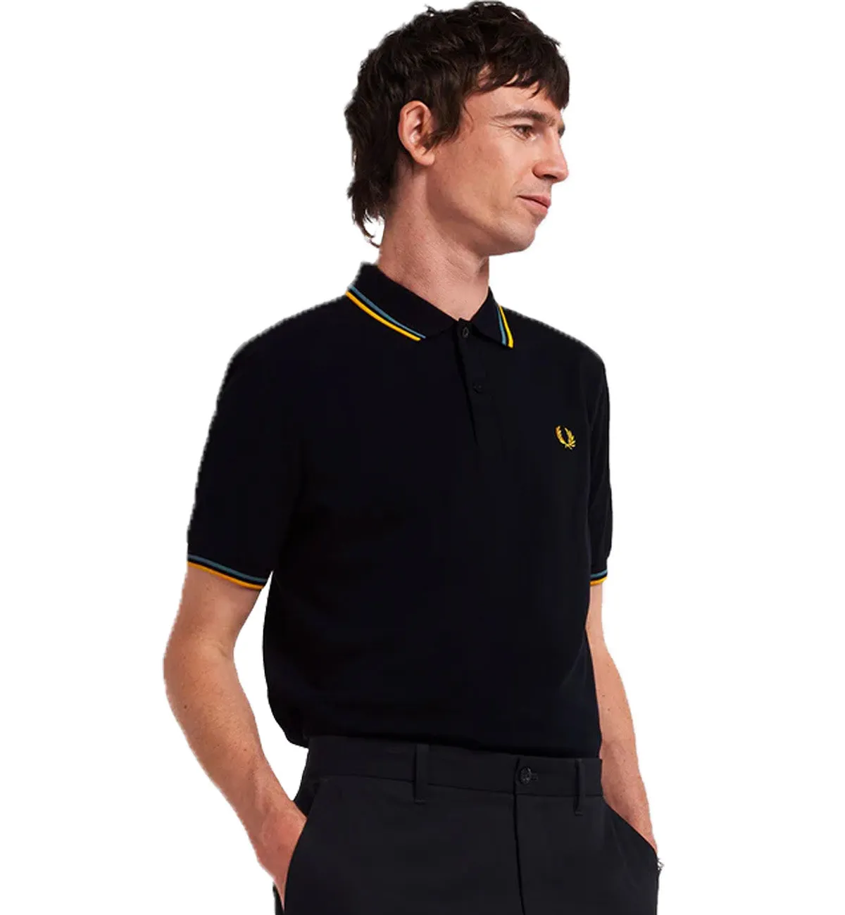 Fred Perry Yellow Blue Stripe Black Polo Shirt