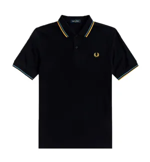 Fred Perry Yellow Blue Stripe Black Polo Shirt
