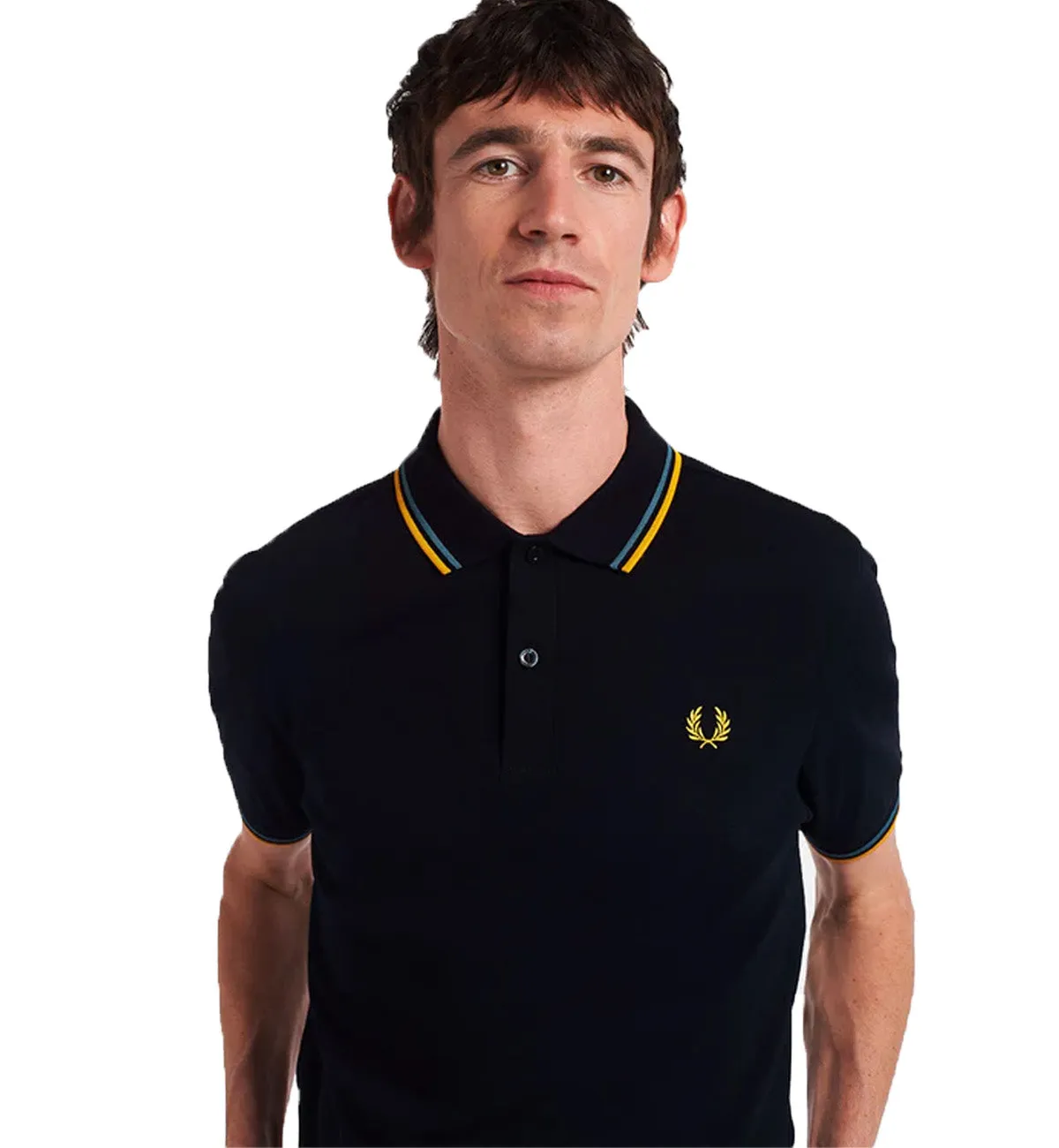 Fred Perry Yellow Blue Stripe Black Polo Shirt
