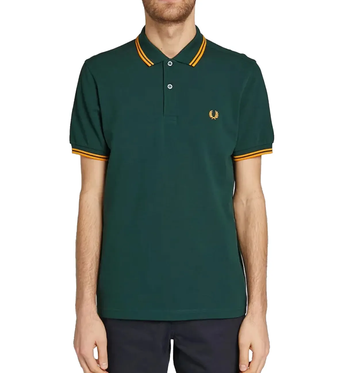 Fred Perry Yellow Double Stripe Green Polo Shirt