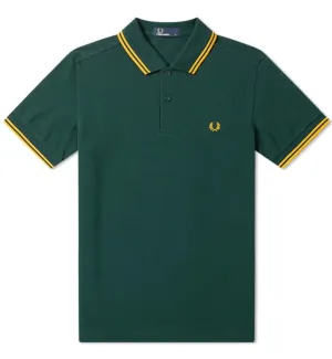 Fred Perry Yellow Double Stripe Green Polo Shirt