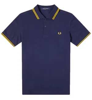 Fred Perry Yellow Double Stripe Navy Polo Shirt